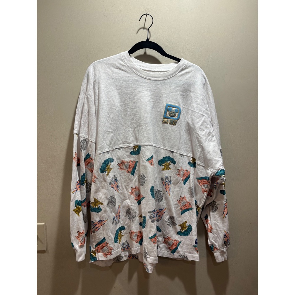 Walt Disney World Spirit‎ Jersey XXL White All Over Park Icons Long Sleeve